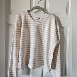 Lands' End Cream and White Striped Long Sleeve Shirt